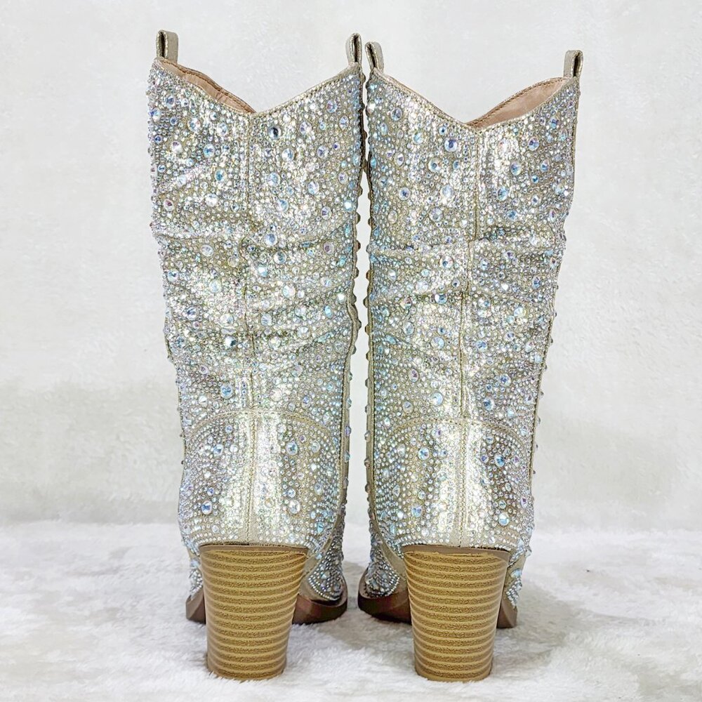 Angel Riders Rhinestones Country Glam Western Cowgirl Slouch Calf Boots - Picture 6 of 14